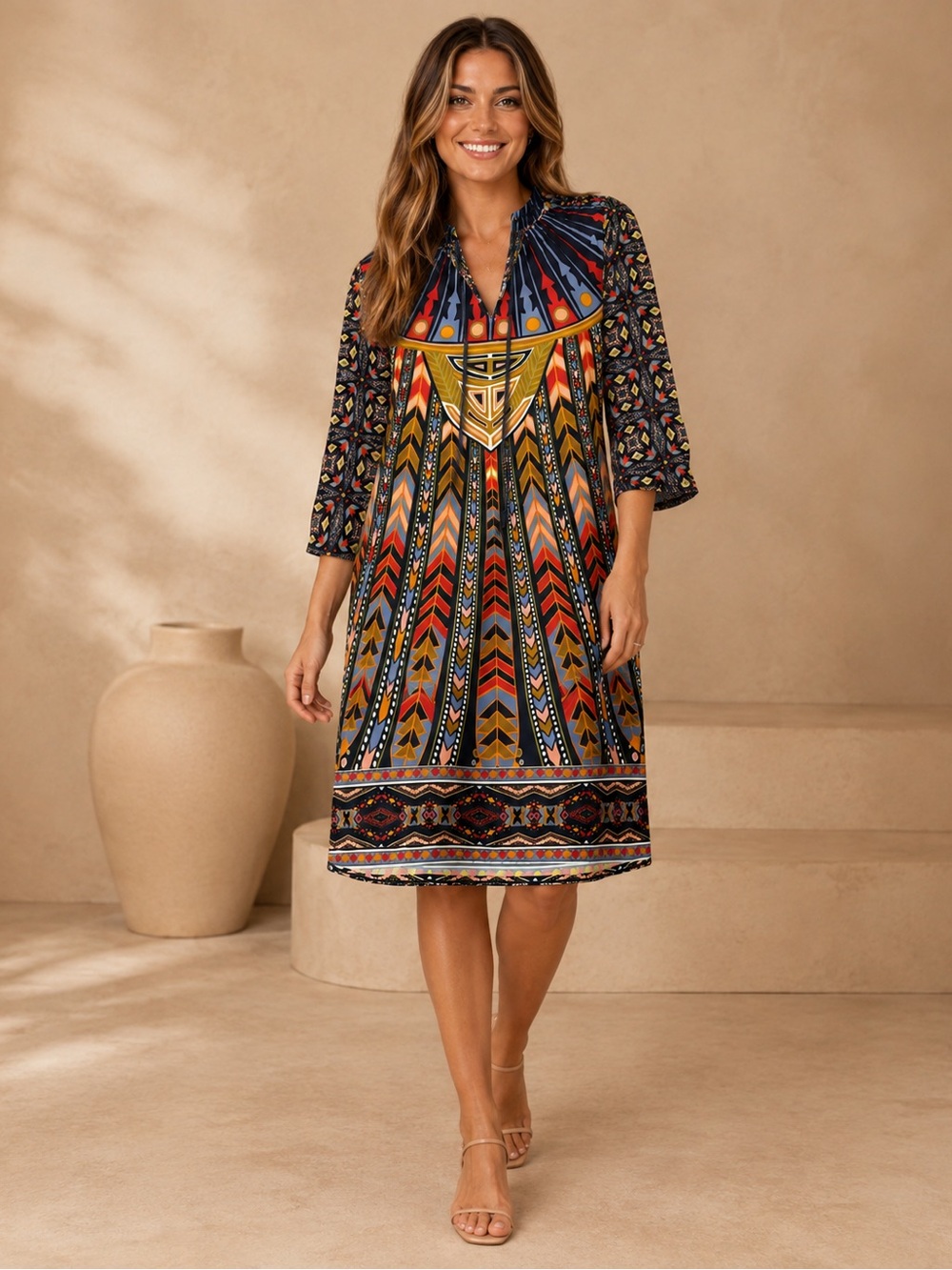 Urban CoCo Boho Geometric Tribal Print Shift Dress